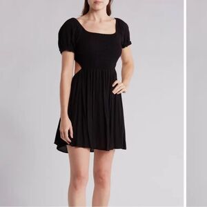 Rachel Parcell Open Back Smocked Minidress Black Size XXS